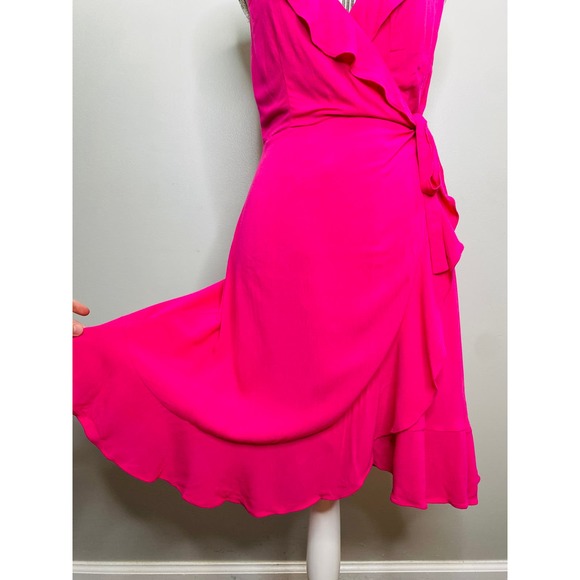 Cupcakes and Cashmere Vibrant Pink Ruffle Wrap Dress Women Small Barbiecore NWT - Picture 8 of 12